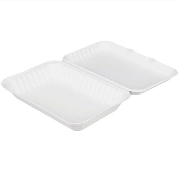 Green Wave International PEC 9 x 9 x 3 in. Bagasse Evolution Hinged Container, 300PK TW-BOO-011  (PEC)